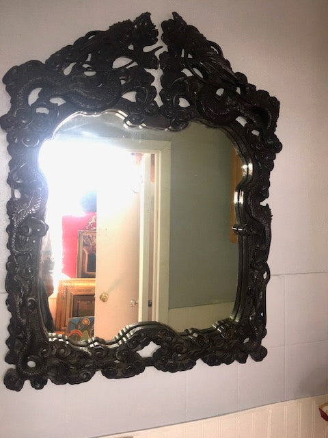 Chinese Carved Mahogany Mirror